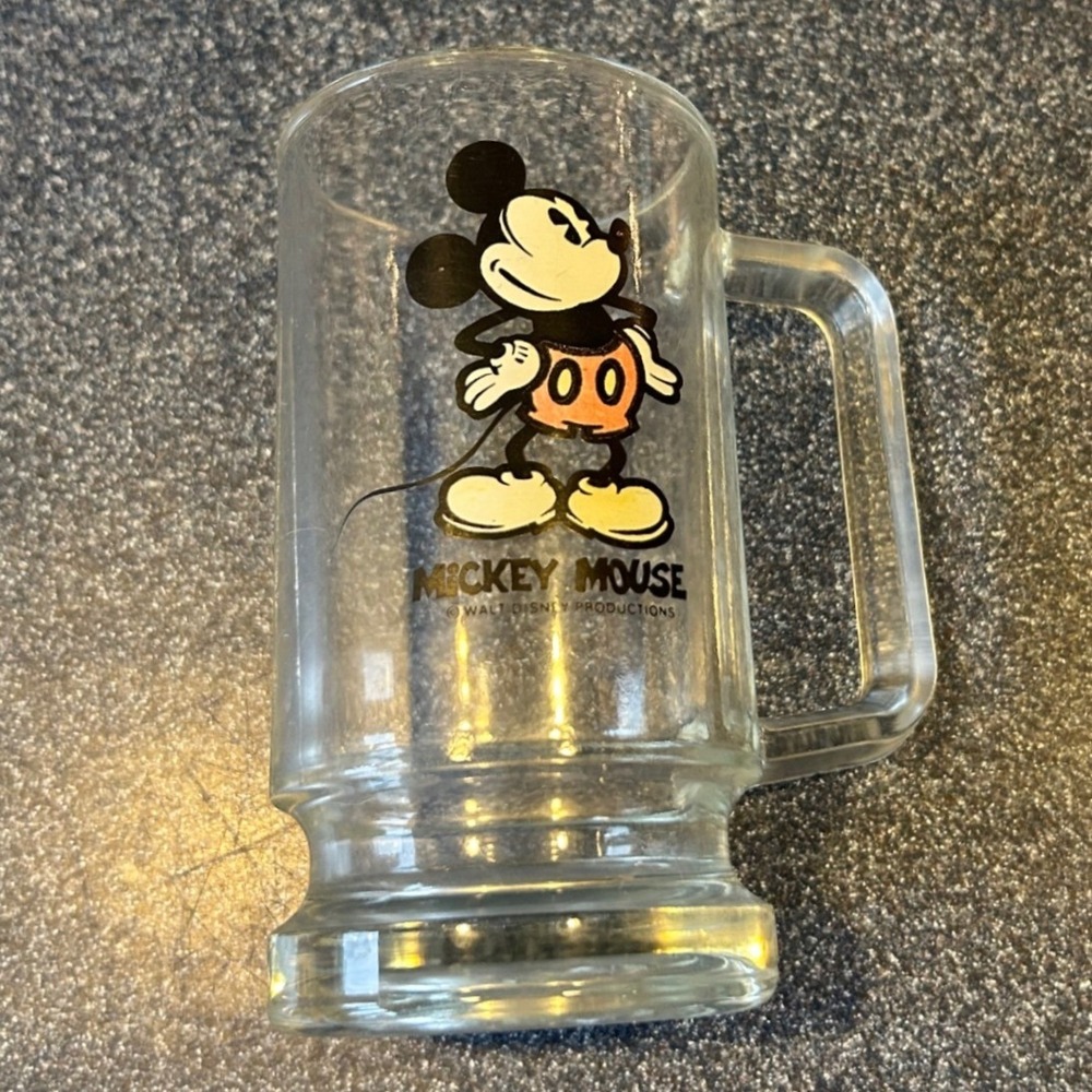 Vintage Mickey Mouse Glass Mug Clear Stein Cup Collectible 1970s Disneyana Gift